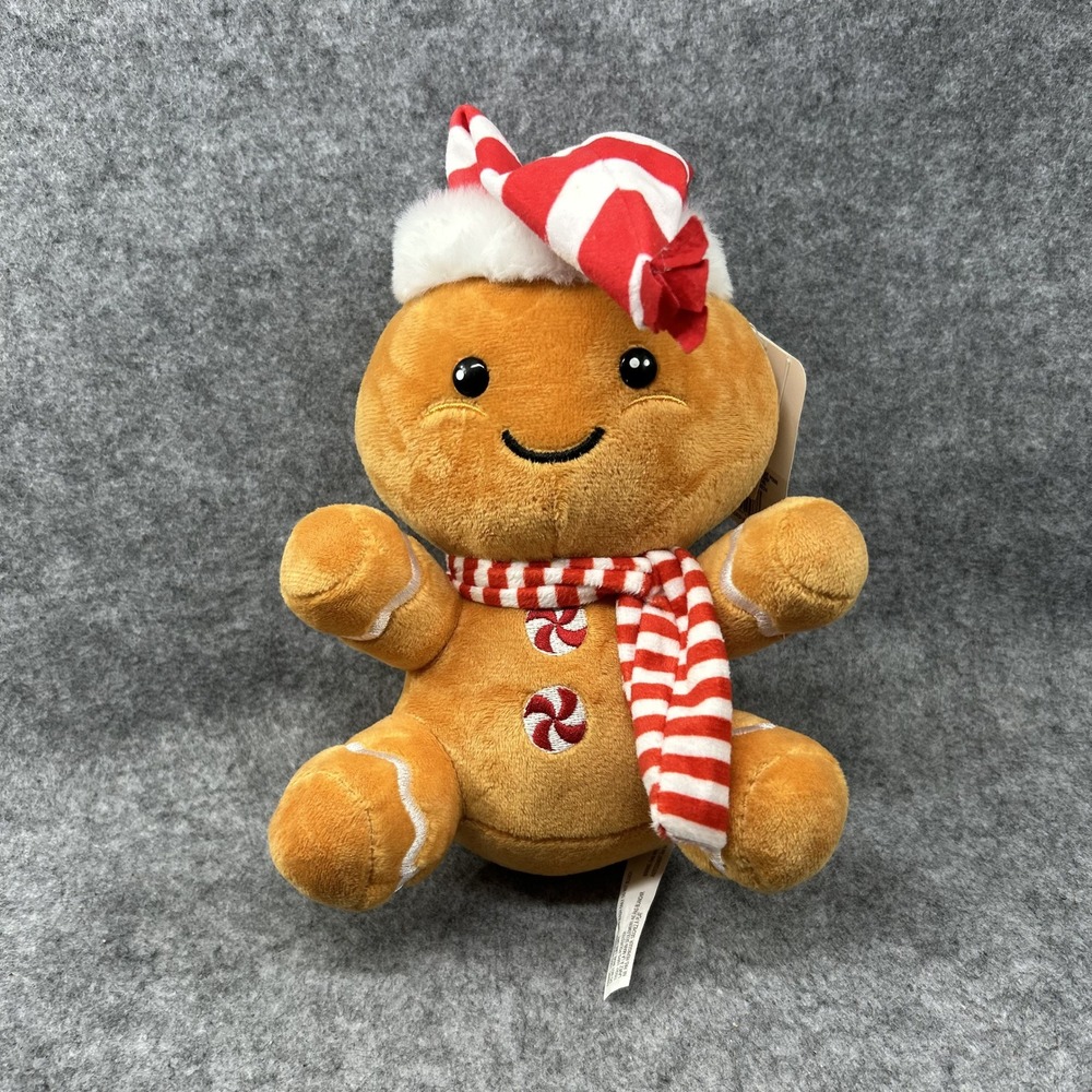 American Greetings Gingerbread Man Plush Small Brown Striped Scarf and Hat